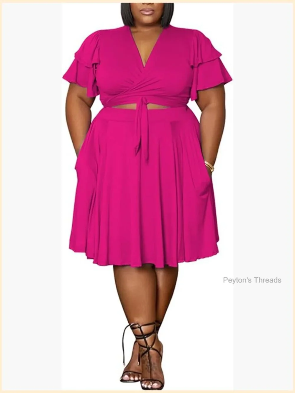 Plus Size 2 Piece Outfits Short Sleeve Crop Top and Midi Skirt Set